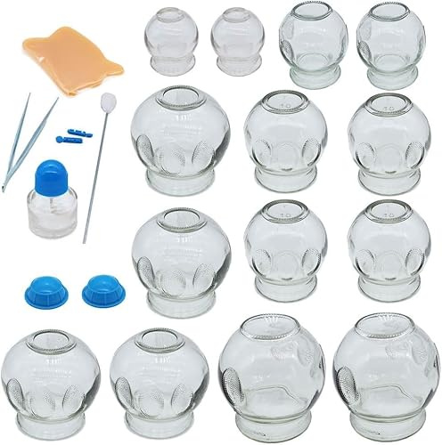 KFGISD, 14-teiliges Schröpftherapie-Set aus Glas, Schröpftherapie-Set aus dickem Glas for Profis, traditionelle chinesische Schröpfwerkzeuge,Chinesisches Schröpfen
