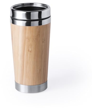 FUN FAN LINE - Vaso Termo de Acero Inoxidable 500 ml | Botella Térmica con Doble Pared y Exterior de Bambú | Termo Portátil para Café y Agua Caliente o Fría | Cantimplora Gimnasio y Oficina