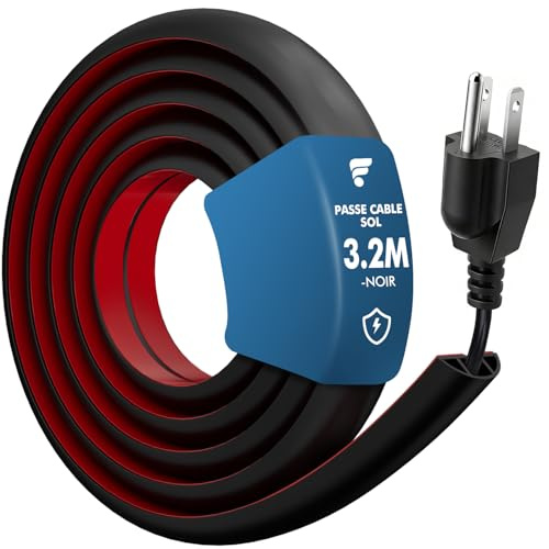 shinfly 3.2m Passe Câble Sol, Goulotte Passe Cable Sol Flexible | Cache-Fil Auto-Adhésif Prévient les Risques de Trébuchement, et pour Sols de Maison et Bureau, Noir 12mm(L) x 10mm(H)