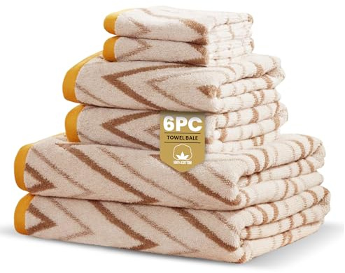 Rapport Home Helix 6-Piece Towel Bale | Luxurious 100% Cotton 500GSM Set for Soft Absorbent Comfort, Quick-Dry Use and Elegant Bathroom Style | Bale Natural