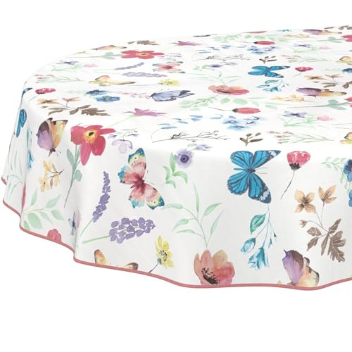 Wachstuchtischdecke Tischdecke abwaschbar Wachstischdecke pflegeleicht wasserabweisend Lotuseffekt Gartentischdecke Schmetterlinge Oval 240 x 140 cm mit Saum (Eingefasst)