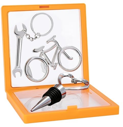 Fahrrad-Flaschenöffner Geschenkset - Perfektes Geschenke für Radfahrer - Deko-Bieröffner im Fahrrad-Design mit Wiederverwendbare Weinflaschenverschluss Schraubenschlüsselförmiger Schlüsselanhänger