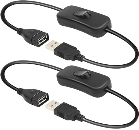 GERUI 2 Stück USB Schalter Kabel 0.3m, Unterstützt Datenübertragung | DC-USB-Kabel mit Ein-/Aus-Schalter, USB-Verlängerungs-Inline-Wippschalter für Fahrrekorder,LED-Schreibtischlampe, usb-Lüfter