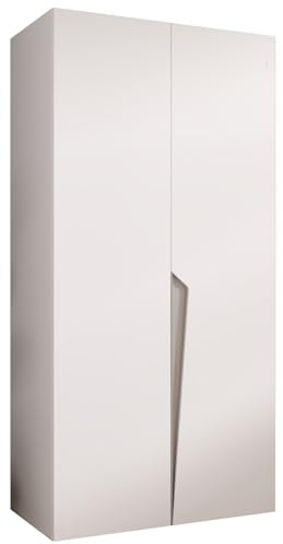 MEBLE KRYSPOL - Kleiderschrank - Garderobenschrank - 100 cm x 202 x 52 cm - Schrank mit Kleiderstange, 2 Türen - für Schlafzimmer, Flur - Piano, Weiß, Griff Kaschmir