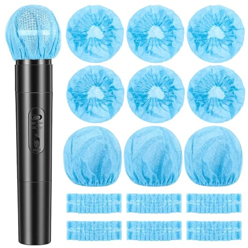 200PCS Microphone Covers Disposable, Blue Microphone Windscreen with Elastic Band, Convenient Mic Covers for Microphones for KTV Recording Studio Stage Performance