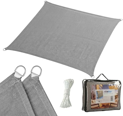 Relaxdays Sonnensegel, 4x4 m, HDPE, atmungsaktiv, dunkelgrau | Segel Garten & Balkon, Segeltuch Spannseile, quadratisch