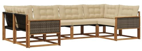 vidaXL Outdoor-Sofagarnitur mit Kissen 6 pcs Natur und Beige, Garten-Sofa, modernes Outdoor-Sitzset, strapazierfähige Terrassenmöbel, gemütliche Lounge für Dein Wohnzimmer