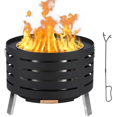 Garvee Brasero Exterior Sin Humo Estufa De Leña Carbón Con Parrilla De Asar Rejilla Tapa Antichispas Atizador y Bolsa De Transporte Multifunción Para Jardín Terraza Camping Calefacción Barbacoa