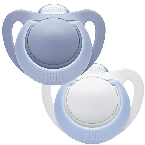 NUK Genius Silikon-Schnuller, kiefergerechte Form, 0-6 Monate, 2 Stück, Boy, blau