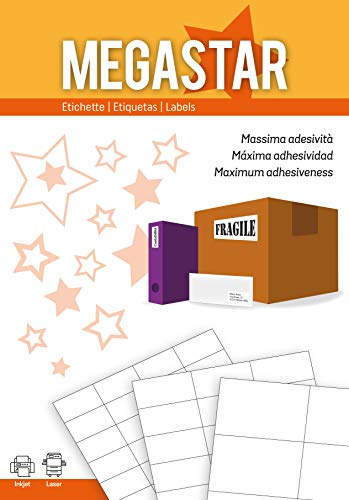 Megastar lp4ms-3714 – Pack von 100 Blatt SELBSTKLEBENDE ETIKETTEN, 37 x 14 mm, weiß