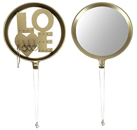 Mojawo 2tlg Set Schmuckhalter Schmuckständer Love mit Spiegel und Haken Gold Wandspiegel