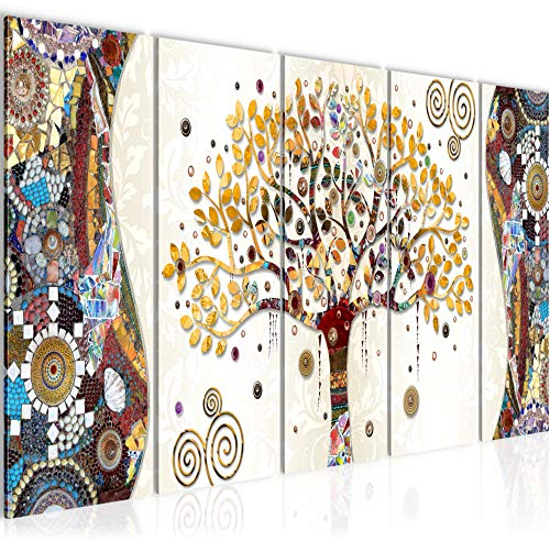 Runa Art Tableau mural XXL Gustav Klimt Arbre De Vie 200 x 80 cm Coloré 5 Parties - 004655a