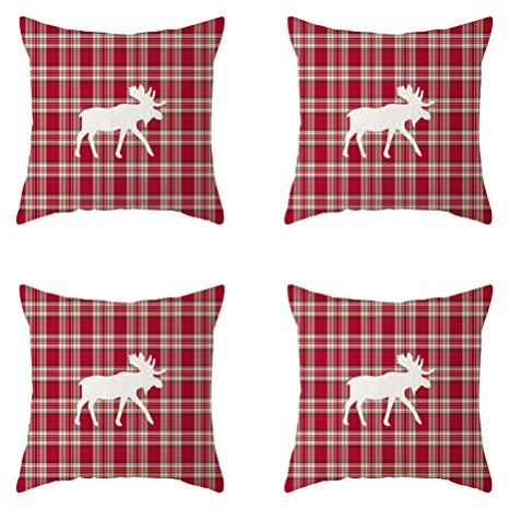 Nunbee 4 Stück Kissenbezug Weihnachtsdeko bettwäsche Platz Dekorative Akzente Setzen Fall Sofa zierkissen Hirsch Elch Weihnachtsmann Nikolaustag Glocke Elf Rentier Rudolph, Hirsch 7 45*45cm