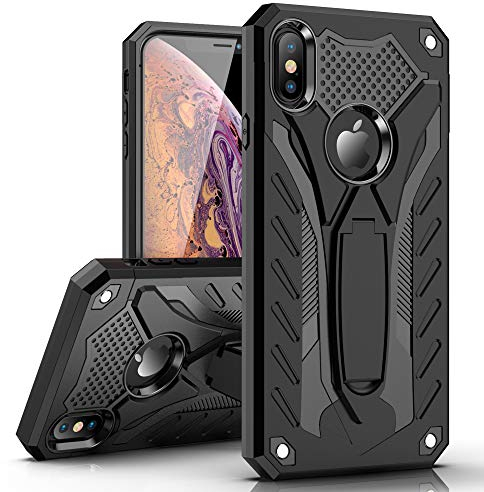 MILAN NICE Phone Case for iPhone XS/iPhone X Heavy Duty Protective Hard Cover Shockproof Certified with Drop Tested with Smartphone Kickstand (Black)