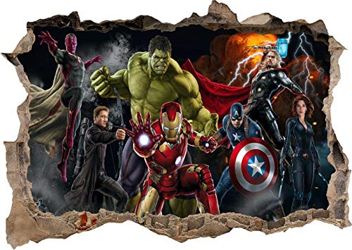 TOP PRINTS Marvel Avengers Super Heros Hulk Iron man 3D Window Smashed Wall Sticker Poster Decal Mural Bedroom Art 662 (120x85cm)