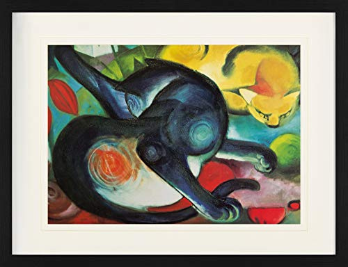 1art1 Franz Marc Poster Zwei Katzen, Blau Und Gelb, 1912 Gerahmtes Bild Mit Edlem Passepartout | Wand-Bilder | Im Bilderrahmen 80x60 cm