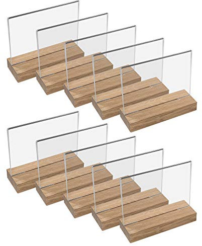 HMF 46945 Acryl Tischaufsteller mit Holzfuß | 10 Stück | DIN A4 Querformat | Glasklar