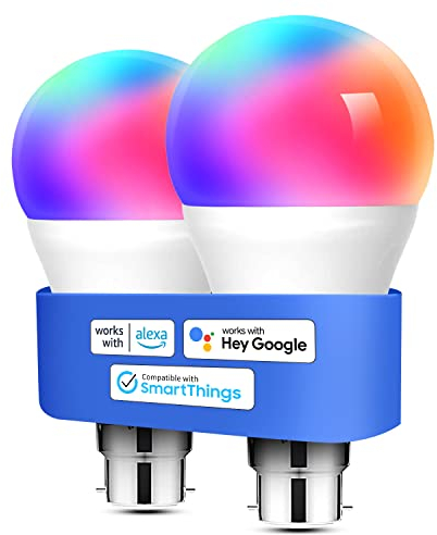 meross Alexa Light Bulbs WiFi Smart Bulbs B22 Bayonet [2 Pack] Compatible with Echo Alexa Google Home Dimmable Warm Light and Multicolor 810Lumens 60W