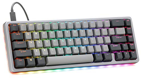 DROP ALT Clavier mécanique haut profil — Clavier de jeu 65 % (67 touches), commutateurs à chaud, macros programmables, rétroéclairage LED RVB, USB-C, PBT, cadre en aluminium (Cherry MX bleu, gris)