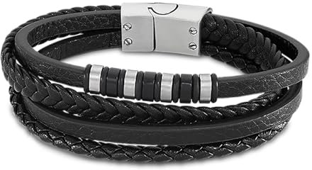 Lotus Style Armband für Herren aus Edelstahl und Leder in der Farbe Schwarz, Durchmesser: 22 cm, LS2101-2/1