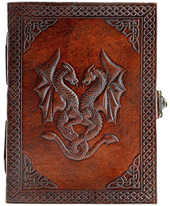Handmade Leather Double Dragon Journal/Writing Notebook Diary/Bound Daily Notepad for Men & Women Unlined Paper Medium, Writing pad Gift for Artist, Sketch (7 x 5, Brown)