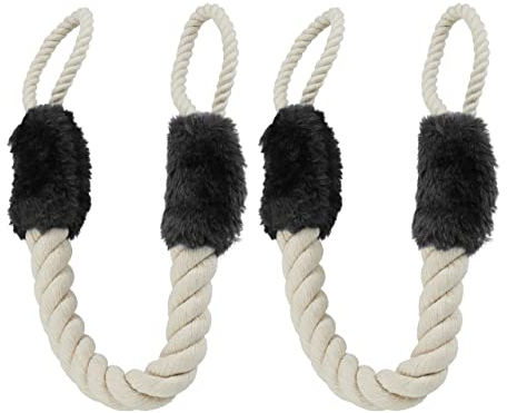 Relaxdays Türkordel Klemmschutz, 2er Set, für Türklinken, Baby & Tier Türsicherung, Stoff Türseil, 60 cm, beige/schwarz