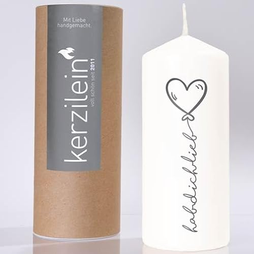 kerzilein Flamme, HAB DICH LIEB Ballon, weiß/anthrazit, Stumpenkerze mit Spruch, groß 18,5 x 7,8 cm