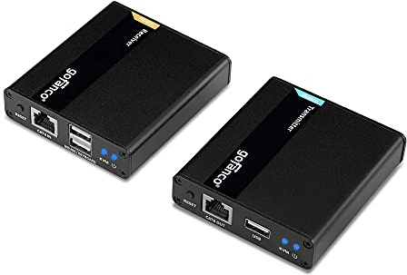 gofanco 1080p HDMI USB KVM Extender over CAT6 / CAT7 Cable - up to 230 ft (70 m), 2 x USB 2.0 Keyboard/Mouse, Fast Zero Latency, HDMI Loopout, Lightning/Surge/ESD Protection (KVMHDExt70)