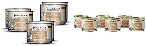 Venandi Animal Premium Nassfutter für Katzen, Probierpakett I, 6 x 200 g, 1.2 kg & Premium Nassfutter für Katzen, Probierpaket III, Huhn, Ente, Rind, Pferd, Kalb, Truthahn, 6 x 200 g, 1.2 kg