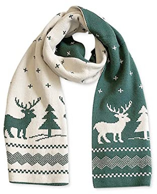 LumiSyne Winter Gestrickte Doppelseitige Schal für Damen - Christmas Fair Isle Rentier Schneeflocken Weiche Warme Lang Stola