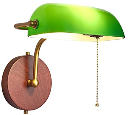 Wandleuchte Mit Schalter Grüner Schirm Banker Lampe Wandlampe Verstellbar Vintage Nachttischlampe Wandmontage Leselampe E27 Fassung Wandbeleuchtung Innen Retro Lampe für Schlafzimmer Wohnzimmer Flur