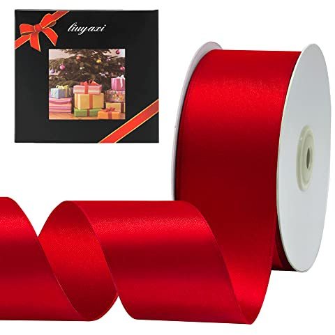 LIUYAXI Red Double Faced Satin Ribbon, 2 X 50 Yards, Craft Fabric Ribbon for Gift Wrapping Floral Bouquets Wedding Party Decoration