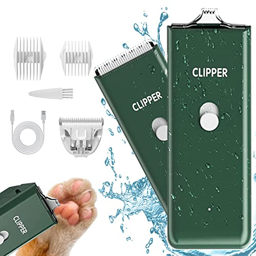 Dog Clippers Pet Hair Trimmer Low Noise Dog Grooming Kit,Green+Double Blade | Washable USB Rechargeable Cordless Electric Pet Feet Hair Trimmer for Cats Dogs, with Wide & Narrow Ceramic Blade,6000rpm