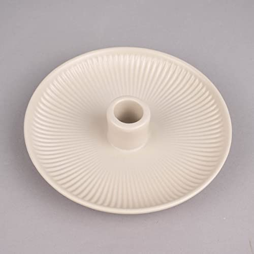 Rico Design Kerzenhalter für Stabkerzen Schale mit Rillen Porzellan matt Creme 3,5x15,5cm