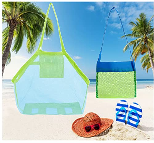 2 Stück Strandspielzeug Tasche Groß Sandspielzeug Netztasche, faltbare Strandspielzeug Tasche für Wasserspielzeug Familie Urlaub