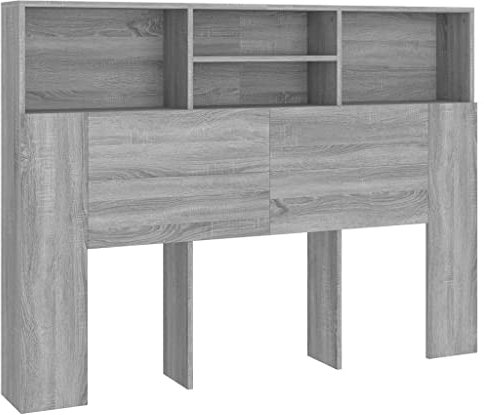 vidaXL Kopfteil mit Ablagen Kopfteil-Regal Wand-Kopfteil Bücherregal-Kopfteil Betthaupt Bettkopfteil Schlafzimmer Grau Sonoma 140x19x103,5cm