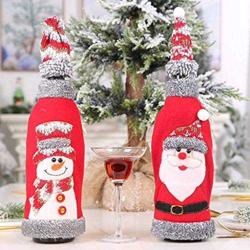 Weihnachten Flaschen Deko Handgemachte Weihnachtsmann Schneemann Bild Flaschen Abdeckung Beutel Bottlebag Dekorative Weinflaschenabdeckungen Taschen für Weihnachtsfeier Party Geschenk (A, One Size)