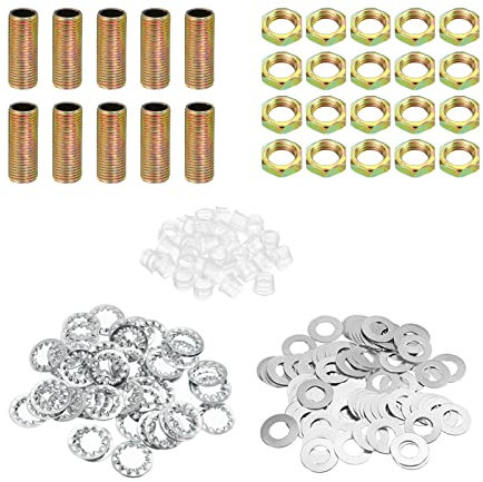 PATIKIL 1/8IP Filettatura 25mm (0,98) Lampada Tubo Kit con Blocco Dadi Rondelle, Fissaggi Assortimento Ferramenta per Lampadario Soffitto Luce Fai Da Te, Zinco Placcatura
