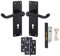 Golden Grace Victorian Scroll Door Handles Lever Lock in Matt Black Finish with 3 Lever Lock and Keys & 1 Pair of 3 Ball Bearing Hinges - 150mm x 40mm
