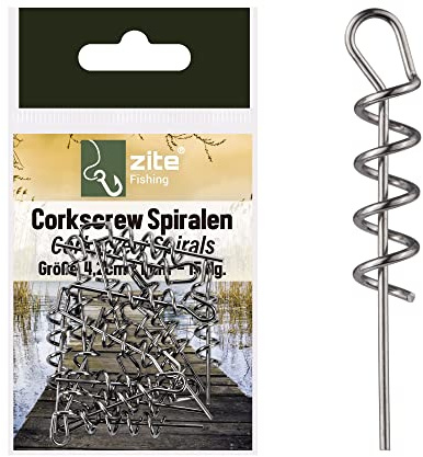 Zite Fishing Cork-Screw Spiralen 15 Stück - Hochwertige Softbait-Spiralen | im Sortiment - Ideal für Gummifisch-Angeln - in verschiedenen Größen