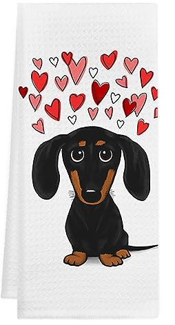 GICHUGI Polyester-Küchentuch – Herz, klein, rechteckig, langlebig, 61 x 40,6 cm, Dackel-Motiv, perfektes dekoratives Küchentuch und Geschenk