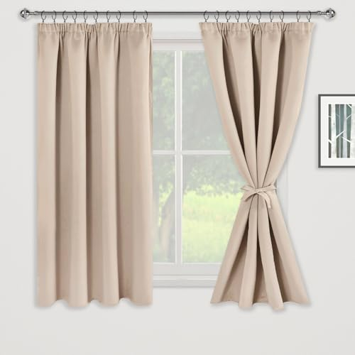 JIUZHEN Verdunklungsvorhänge Gardinen mit kräuselband Vorhang Blickdicht Vorhänge Wohnzimmer Gardinen Schlafzimmer Thermovorhang Beige, H137 x B117 cm,2er Set