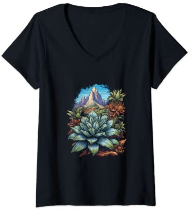 Damen Agave Titanota Royal Agave Kreide Agave Sukkulenten Pflanzen T-Shirt mit V-Ausschnitt
