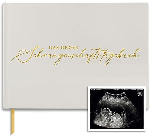 Schwangerschaftstagebuch - Hochwertiges Schwangerschaftsbuch - Umfasst Kalender, Scrapbook, Checkliste, Organizer - Schwangerschaft Album - Tagebuch Schwangerschaft (Gold)