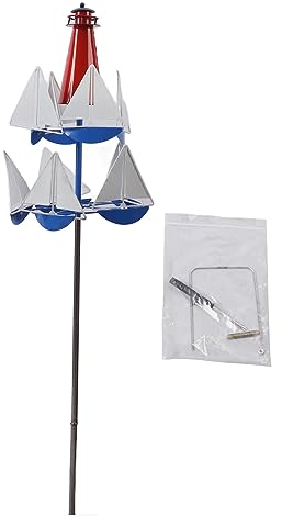 Changor Kunst Windskulptur , Feine Verarbeitung , Stabile Helle Farben , Gartendekoration , Leuchtturm , Segelboot Dekoration , Exquisit , Drehbar für den Hof