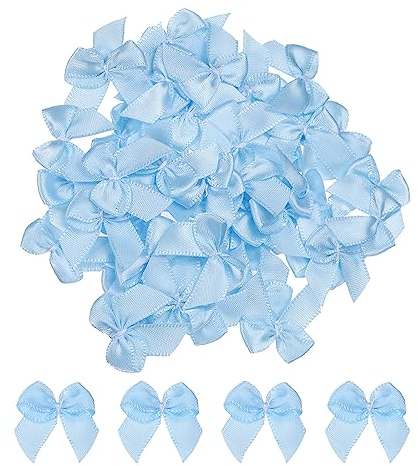 sourcing map 50 Stück Mini Satinband Schleifen 2,5cm Stoff Satinschleife Blume Bögen Ribbon Mini Band Bowtie für Handwerk Basteln Nähen Harre Hochzeit Geburtstag Party Blau