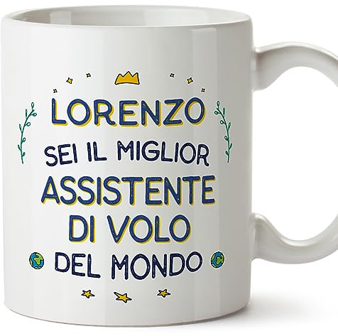 Mugffins Tazza Personalizzata in ceramica per ASSISTENTE DI VOLO uomo 11 oz / 350 ml - In italiano - Migliore del Mondo - Idea regalo per compleanno, anniversario, natale, laurea