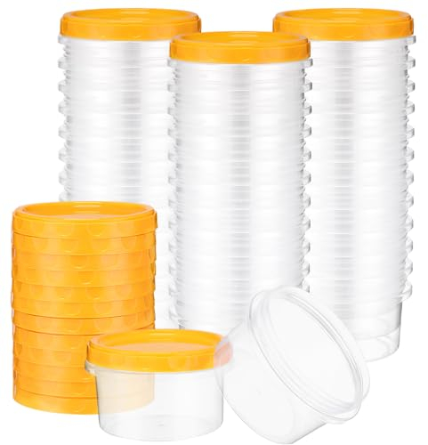 Sieral 36 Pack 8 oz/ 250 ml Reusable Small Plastic Freezer Storage Container Twist Top Deli Jars with Screw Lid for Food Round Wide Mouth Lunch Snacks Cup, Freezer Dishwasher Safe (Yellow)