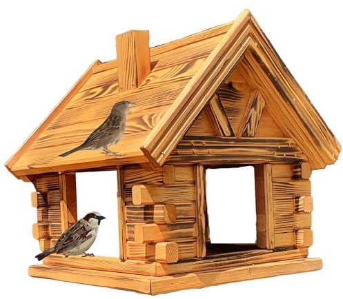VOGELHAUS aus Holz Vogelhäuschen Vogelhäuser Vogelfutterhaus (Kiefer + gebranntes Holz)