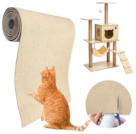 200×40cmSelf Adhesive Cat Scratching Mat, DIY Cat Scratch Mat Mat Wall Mounted Anti Scratch Furniture Protector for Walls Floors Sofas Chair Gift (Khaki)
